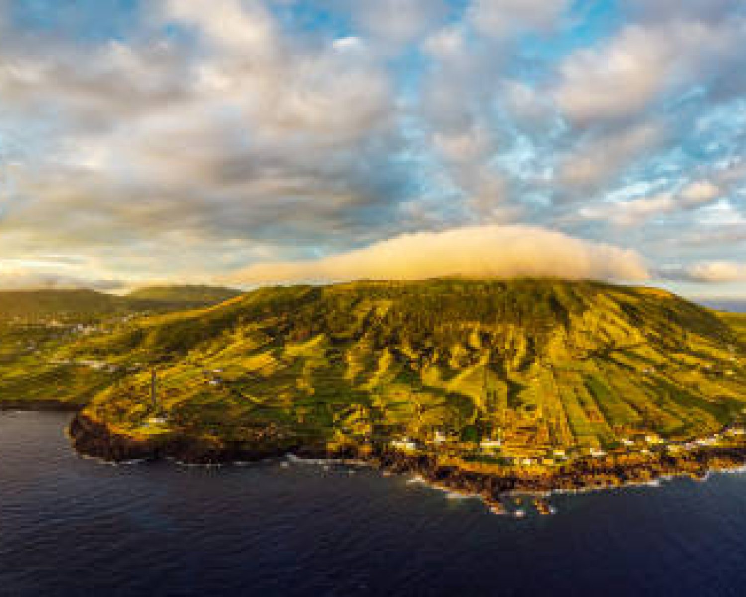 Graciosa island (Azores, Portugal, Europe) from up high, drone photo